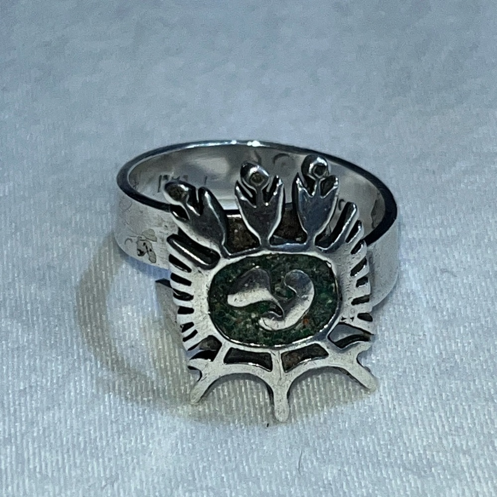 Adjustable Silver Crushed turquoise/coral Women's Ring